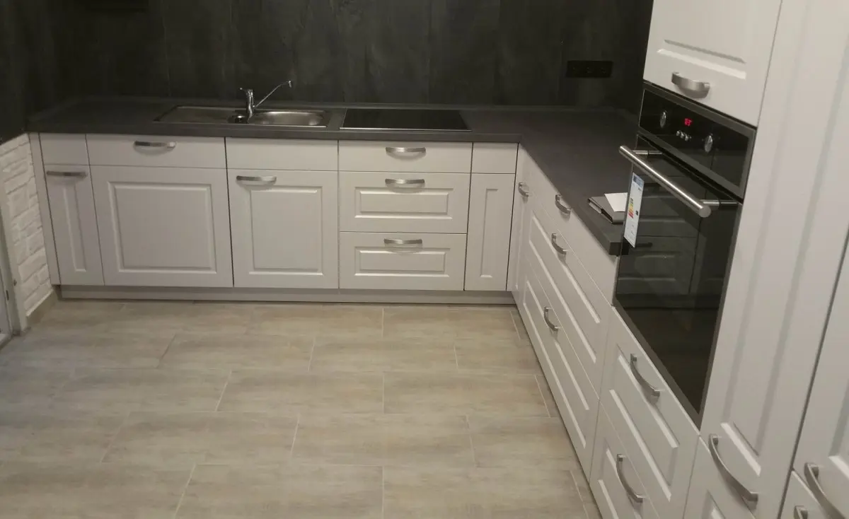 add-on kitchen 'MH Koje 4' moonlight-grey,  countertop: concrete anthracite